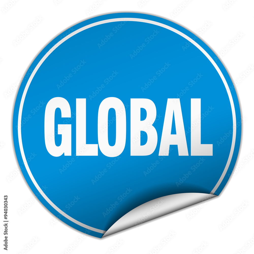 global round blue sticker isolated on white global round blue sticker isolated on white
