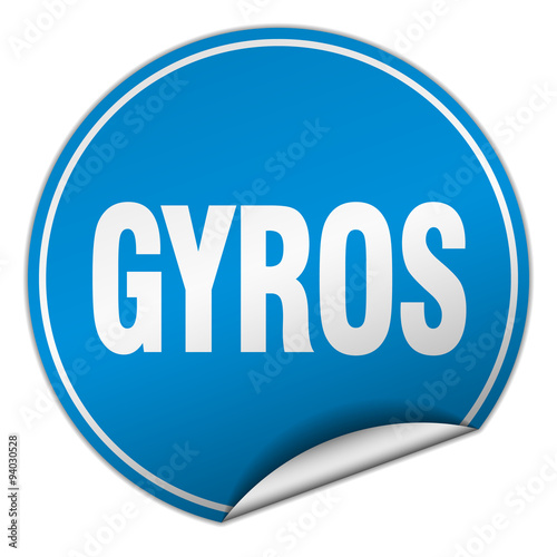 gyros round blue sticker isolated on white