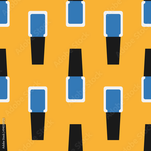 Nail polish seamless pattern 5. Blue nail polishes or nail lacquers on a orange background.