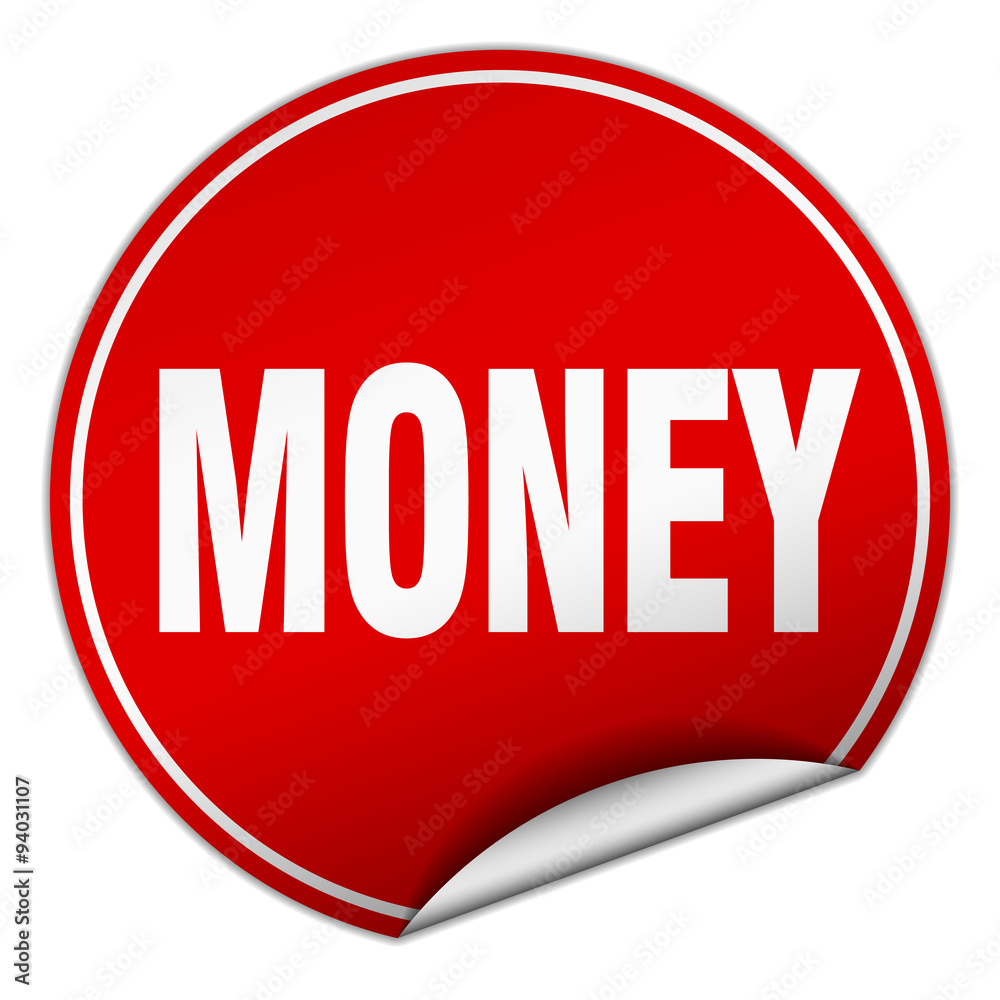money round red sticker isolated on white money round red sticker isolated on white