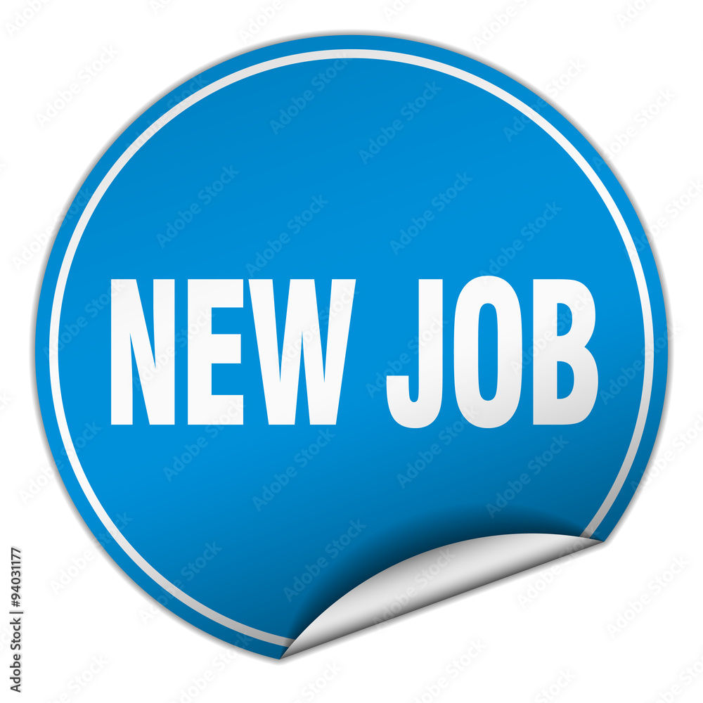 new job round blue sticker isolated on white new job round blue sticker isolated on white