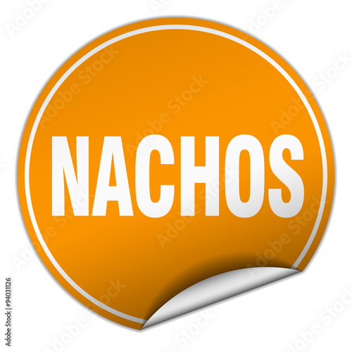 nachos round orange sticker isolated on white