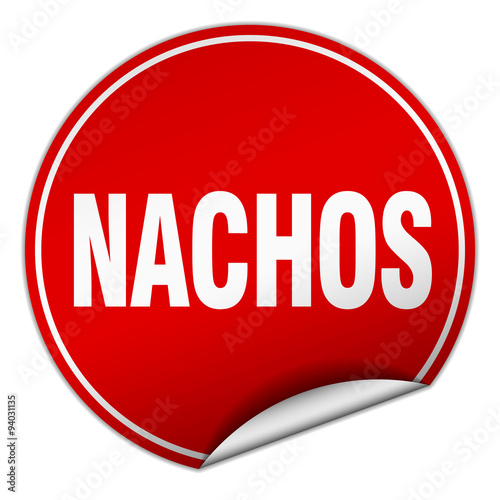 nachos round red sticker isolated on white