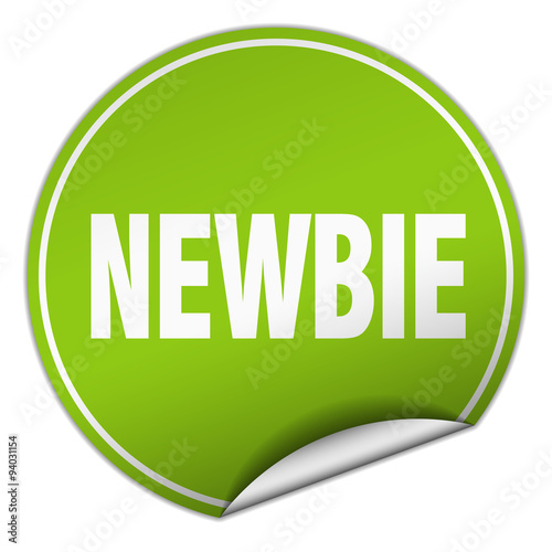 newbie round green sticker isolated on white