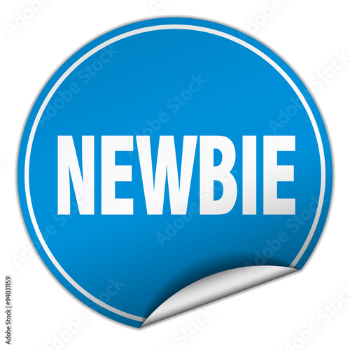 newbie round blue sticker isolated on white