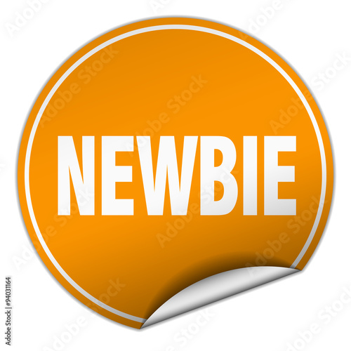 newbie round orange sticker isolated on white