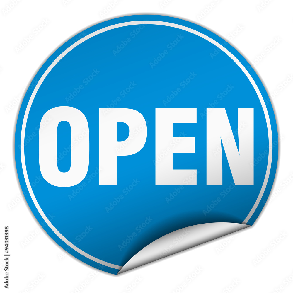 open round blue sticker isolated on white open round blue sticker isolated on white