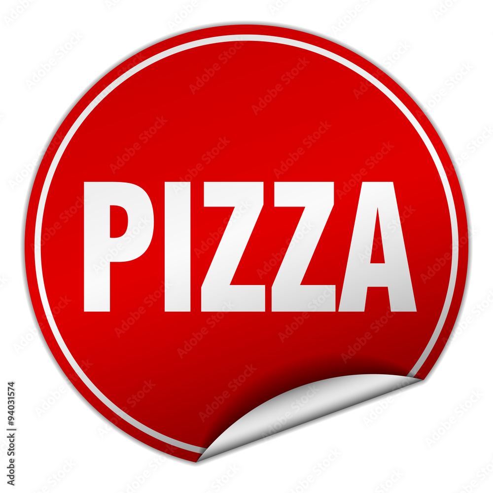 pizza round red sticker isolated on white pizza round red sticker isolated on white