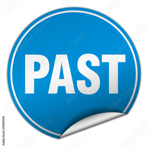 past round blue sticker isolated on white