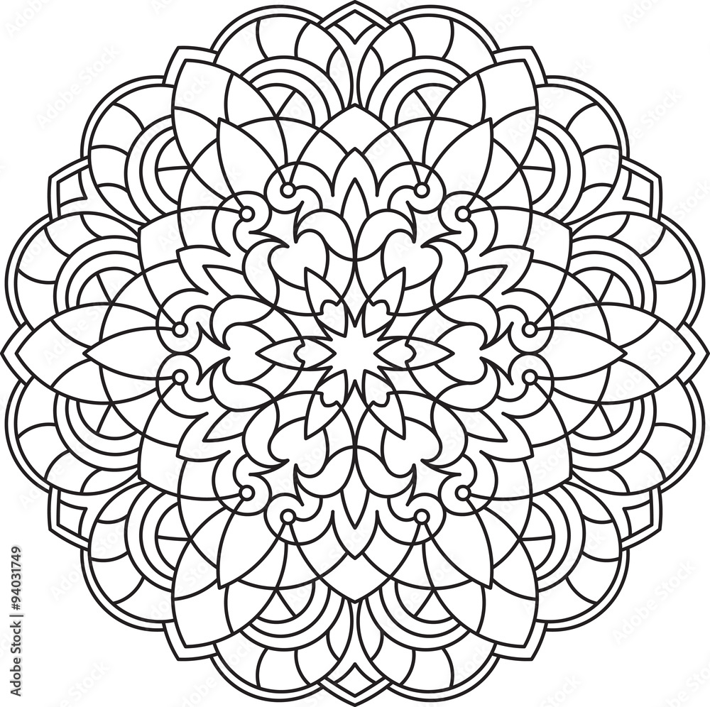 Abstract vector black round lace design in mono line style - man Abstract vector black round lace design in mono line style - man
