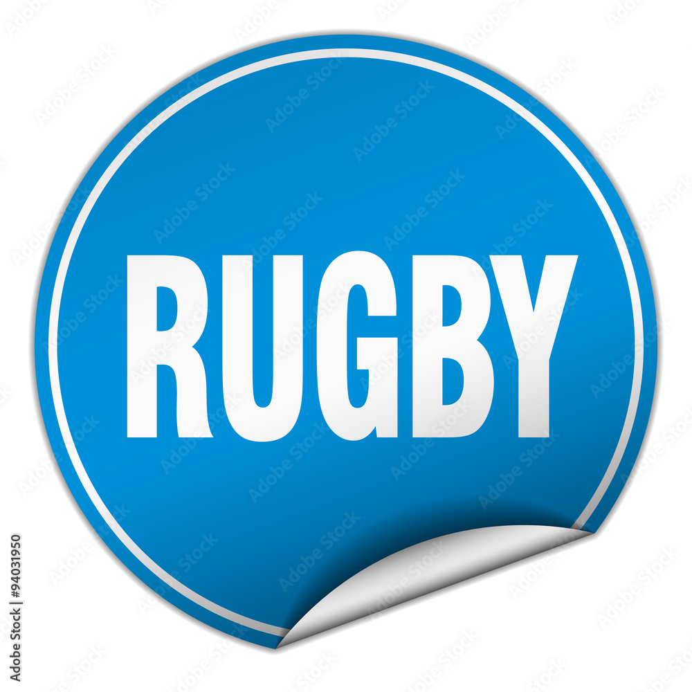 rugby round blue sticker isolated on white rugby round blue sticker isolated on white
