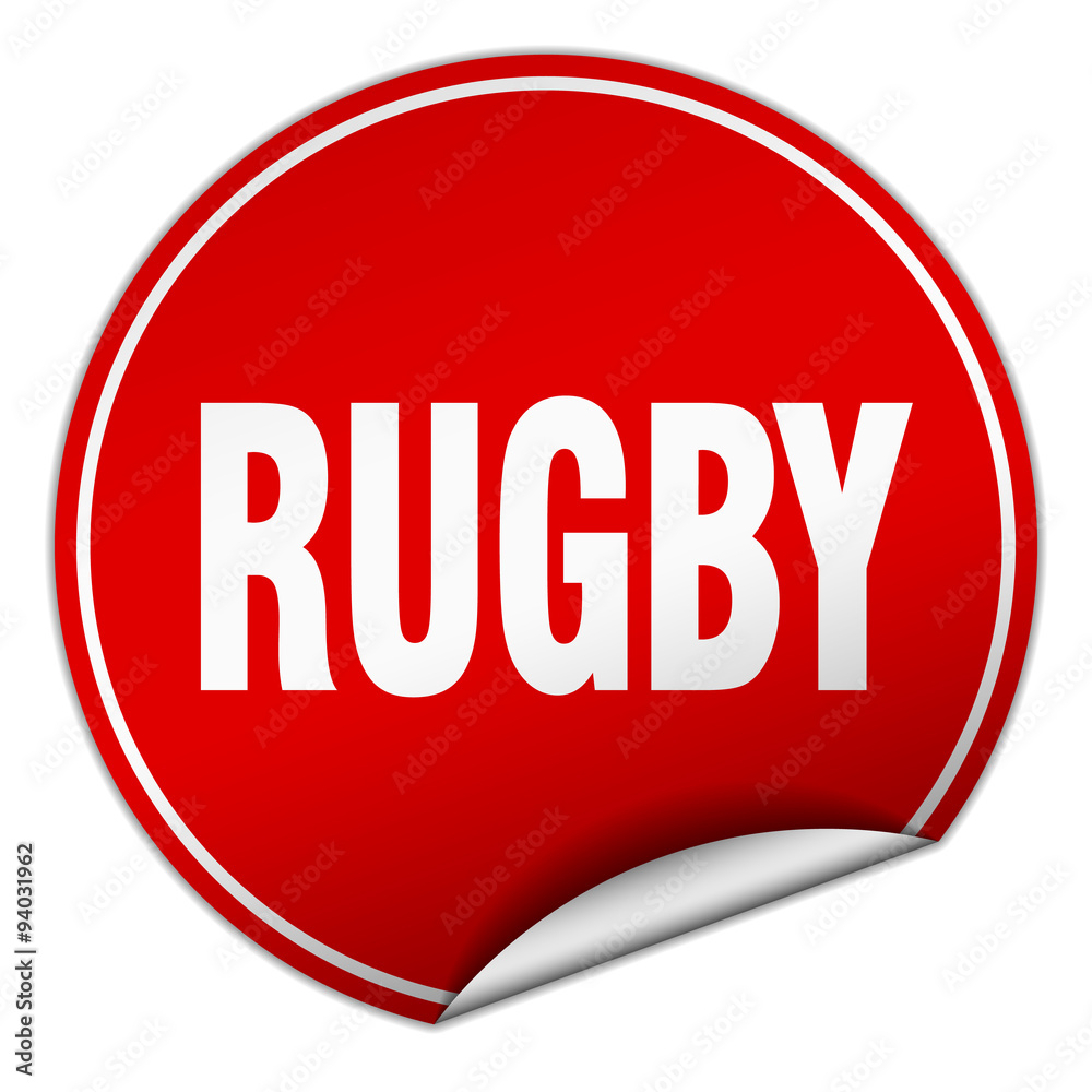 rugby round red sticker isolated on white rugby round red sticker isolated on white