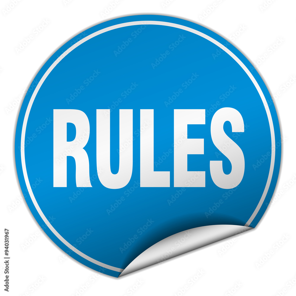 rules round blue sticker isolated on white rules round blue sticker isolated on white