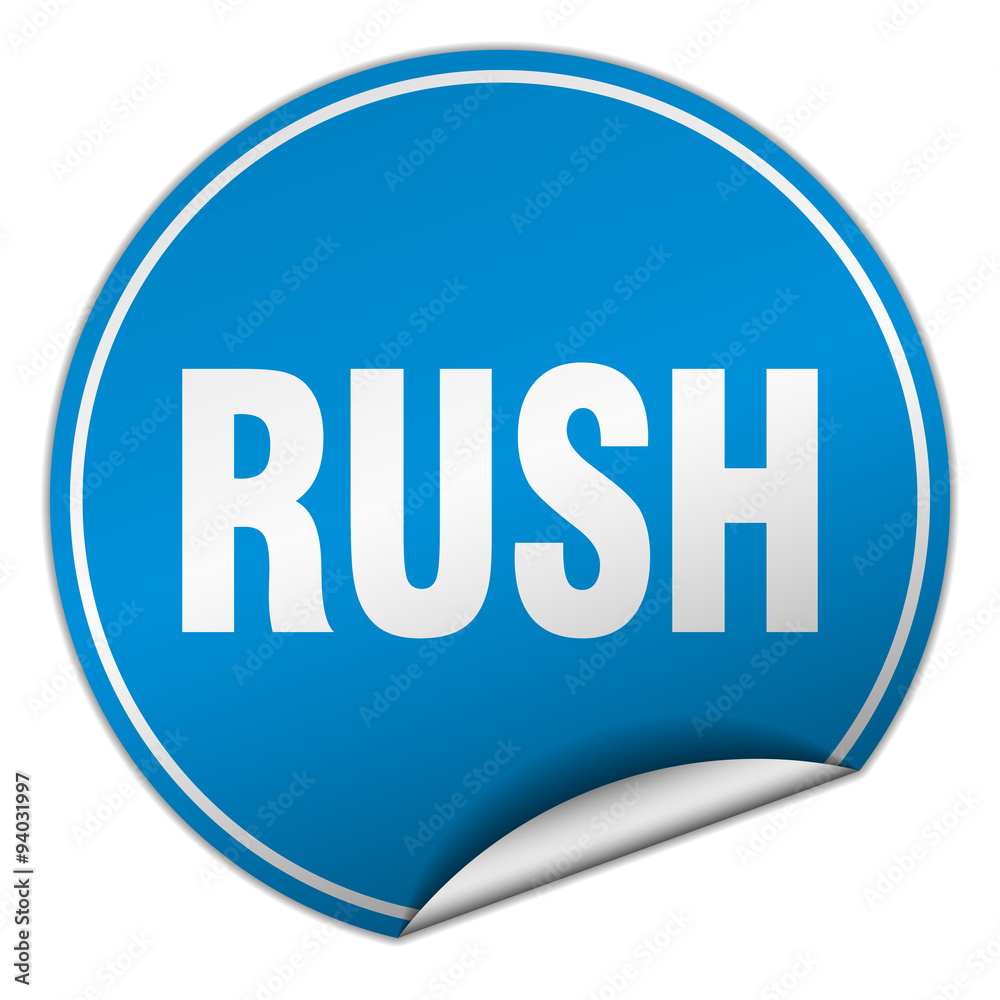 rush round blue sticker isolated on white rush round blue sticker isolated on white