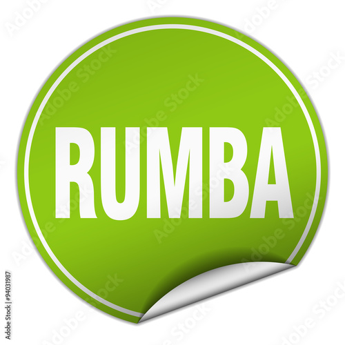 rumba round green sticker isolated on white