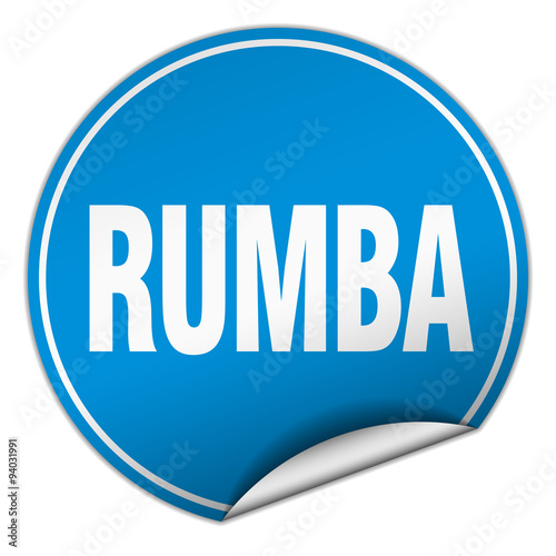 rumba round blue sticker isolated on white