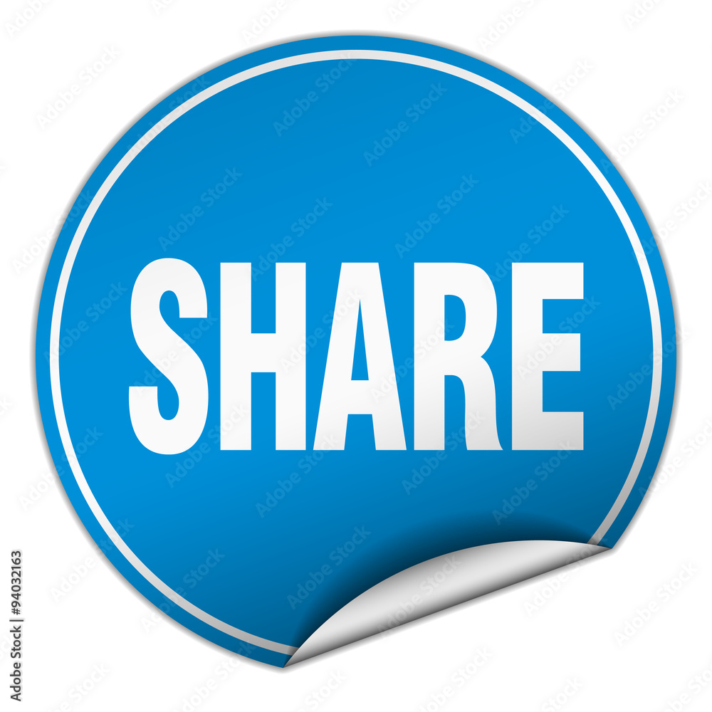 share round blue sticker isolated on white share round blue sticker isolated on white