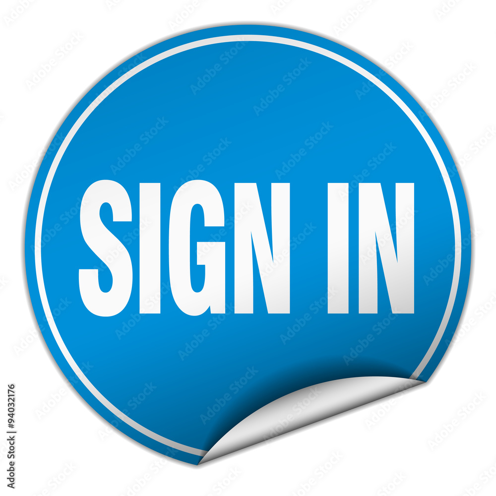sign in round blue sticker isolated on white sign in round blue sticker isolated on white