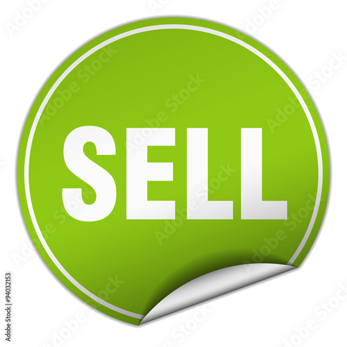 sell round green sticker isolated on white
