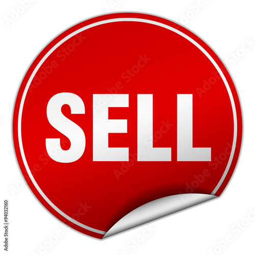 sell round red sticker isolated on white