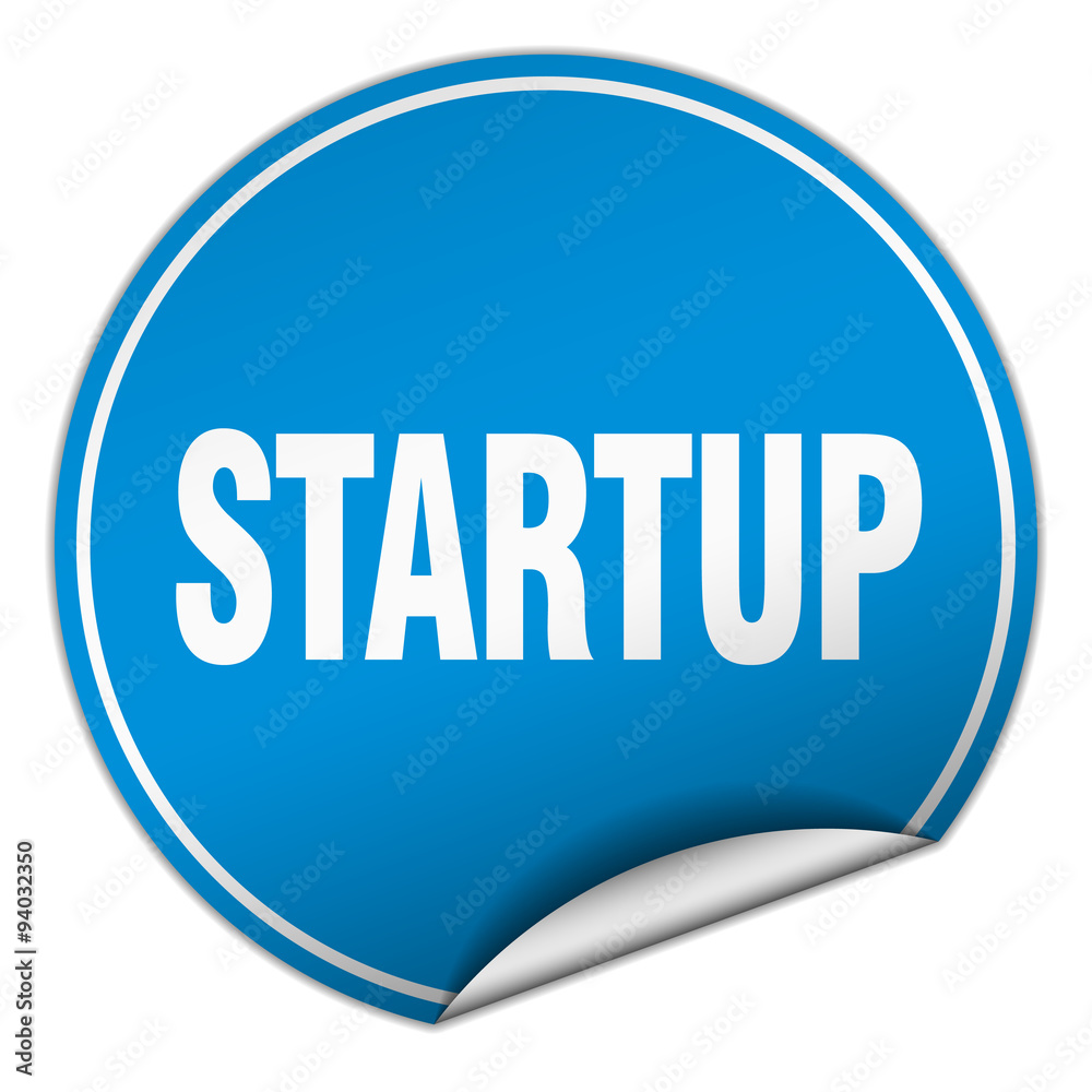 startup round blue sticker isolated on white startup round blue sticker isolated on white