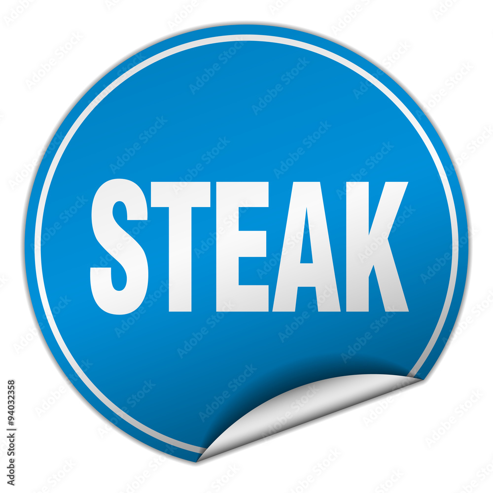 steak round blue sticker isolated on white steak round blue sticker isolated on white