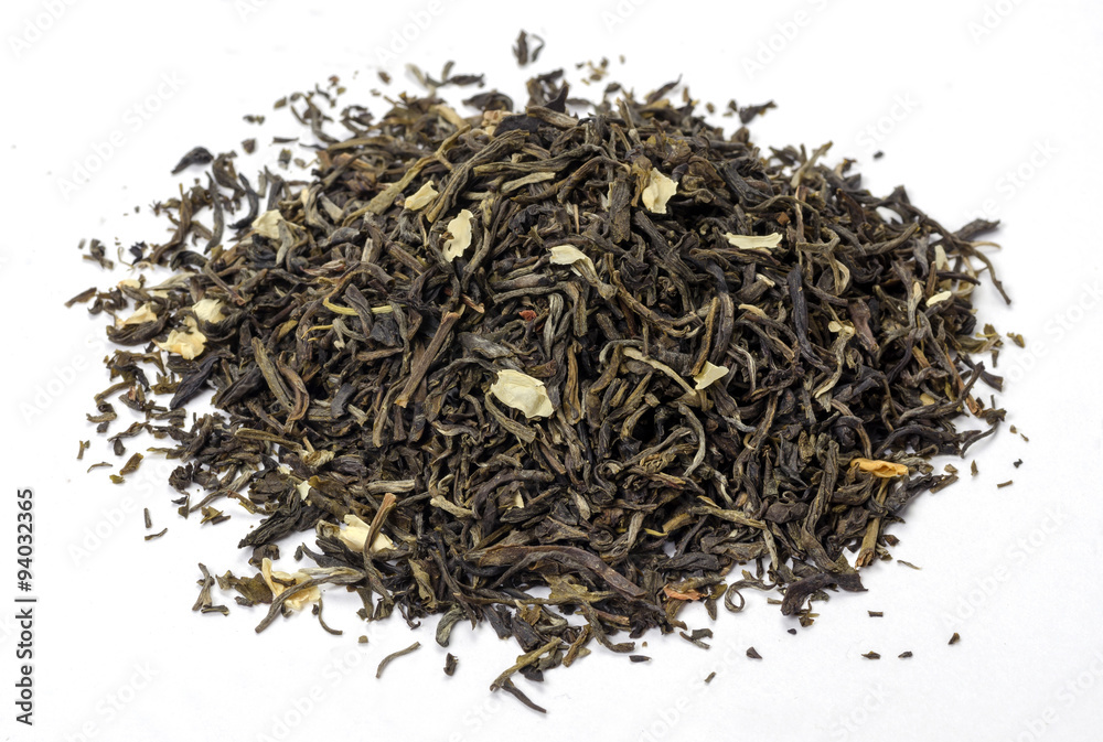 Tea with petals of Jasmine on a white background Tea with petals of Jasmine on a white background