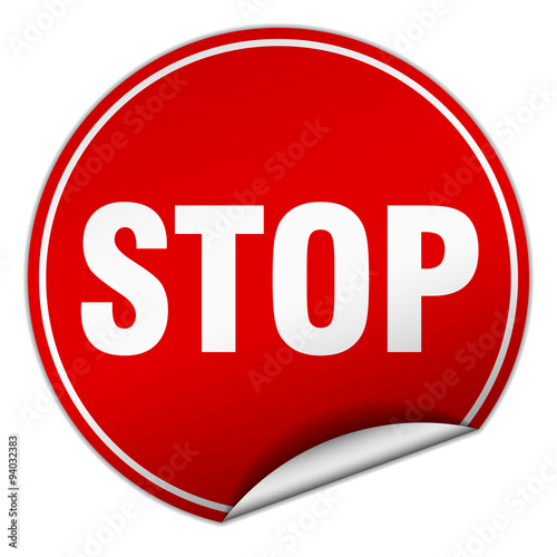stop round red sticker isolated on white