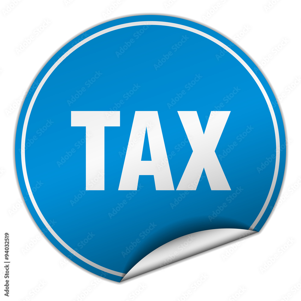tax round blue sticker isolated on white