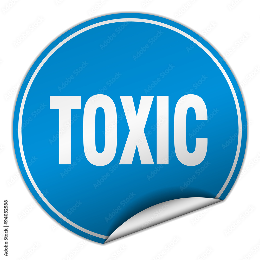 toxic round blue sticker isolated on white toxic round blue sticker isolated on white