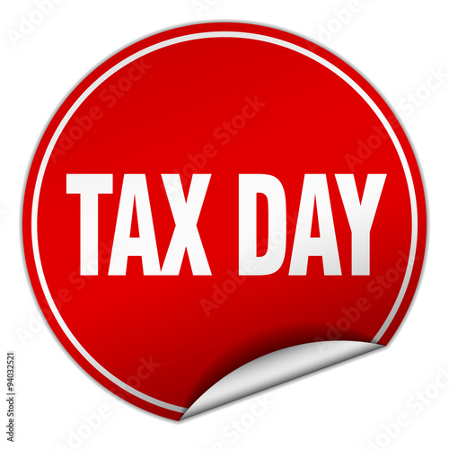 tax day round red sticker isolated on white