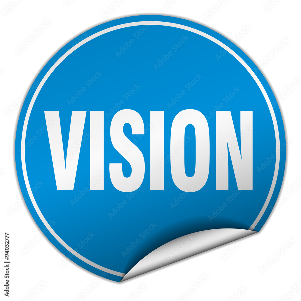 vision round blue sticker isolated on white vision round blue sticker isolated on white