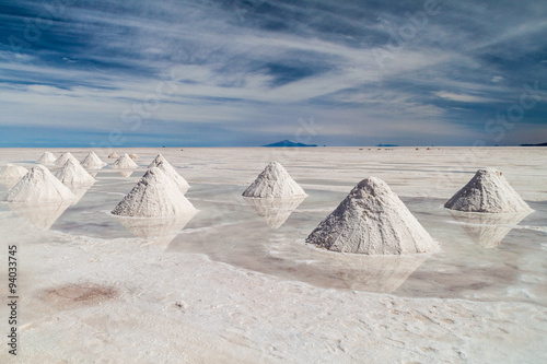 Hills of salt - salt extraction area at the world's biggest salt plain Salar de Uyuni, Bolivia photo