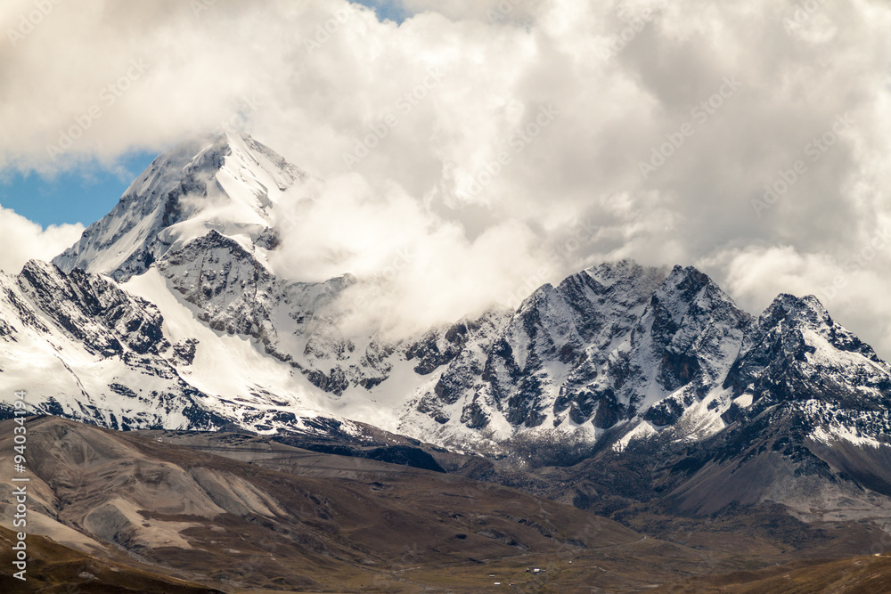 Peak of Huayna Potosi in Cordillera Royal mountain range, Bolivia