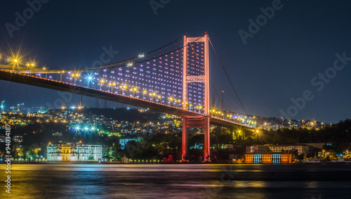 Canvas Print View over illuminated bosporus bridge from ortakoy square in istanbul