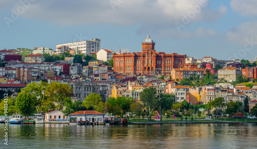 View over building of greek lycee for the fener on the shore of golden horn in istanbul. photo