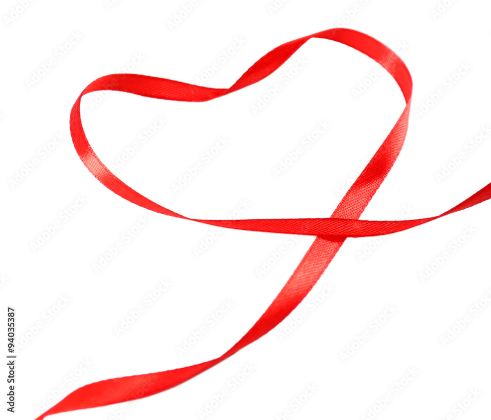 Fototapeta premium Red ribbon in shape of heart isolated on white
