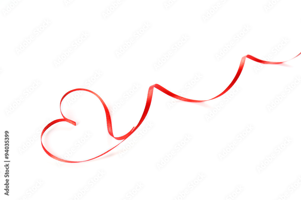 Red heart ribbon isolated on white