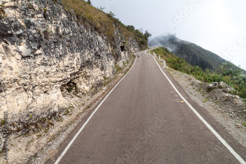 Mountain road in clouds. Stretch between Celendin and Balsas, Peru.