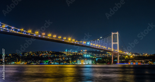 View over illuminated bosporus bridge from ortakoy square in istanbul