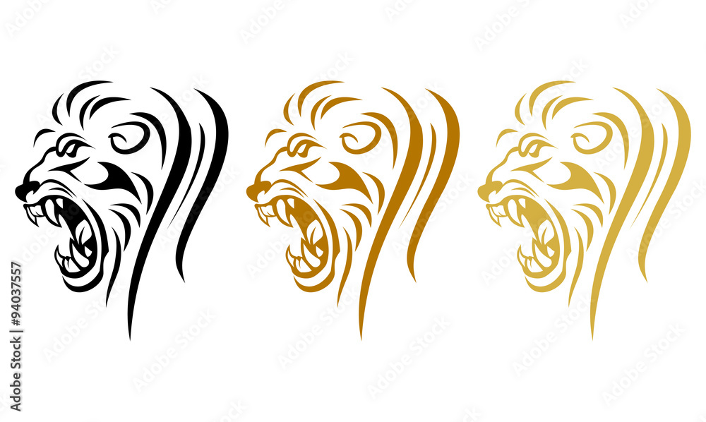 Golden Lion Head Roar Illustration