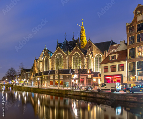 Oude kerk Amsterdam Night photo