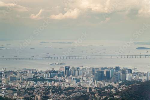 Aerial view of Rio de Janeiro, bridge Punte Pres Costa E Silva, Brazil