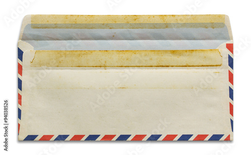 open old airmail envelope isolated on white background