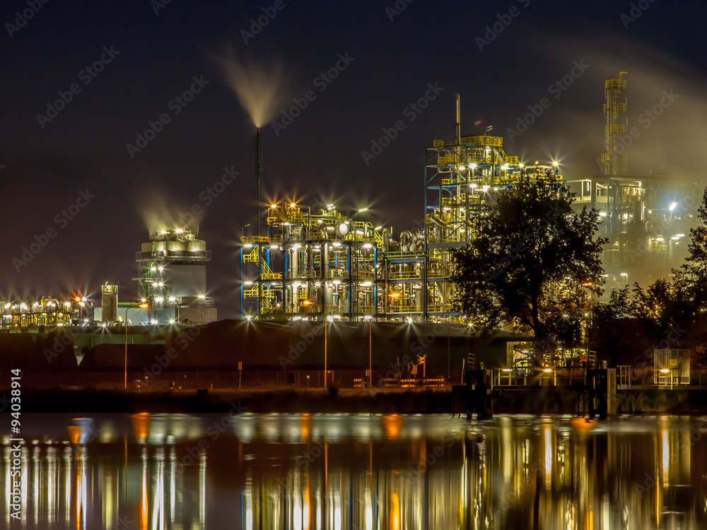 Fototapeta premium Industrial Chemical factory detail water reflection