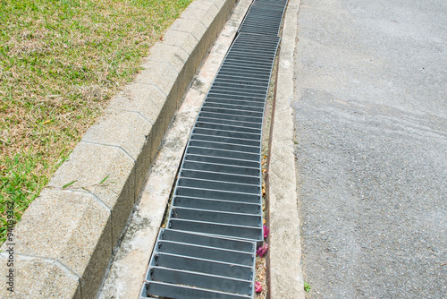 steel drainage of the asphalt road