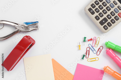 Colorful Office Supplies and Calculator