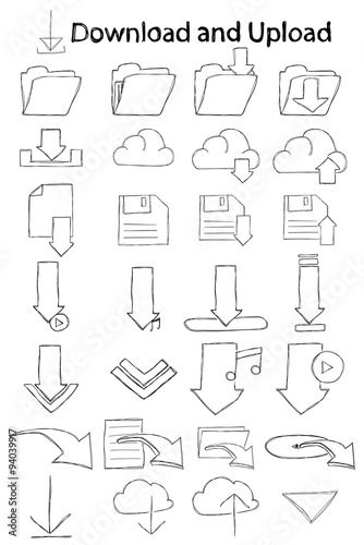 Vector, hand drawn, doodle download icon set.