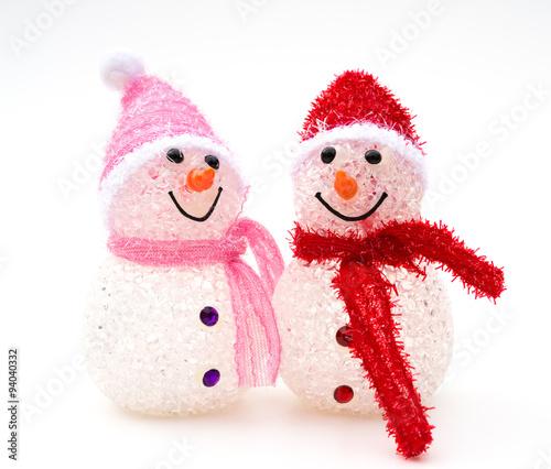 two smiling toy christmas snowman