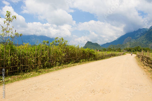 Road near rice farming ,Vangvieng ,Laos